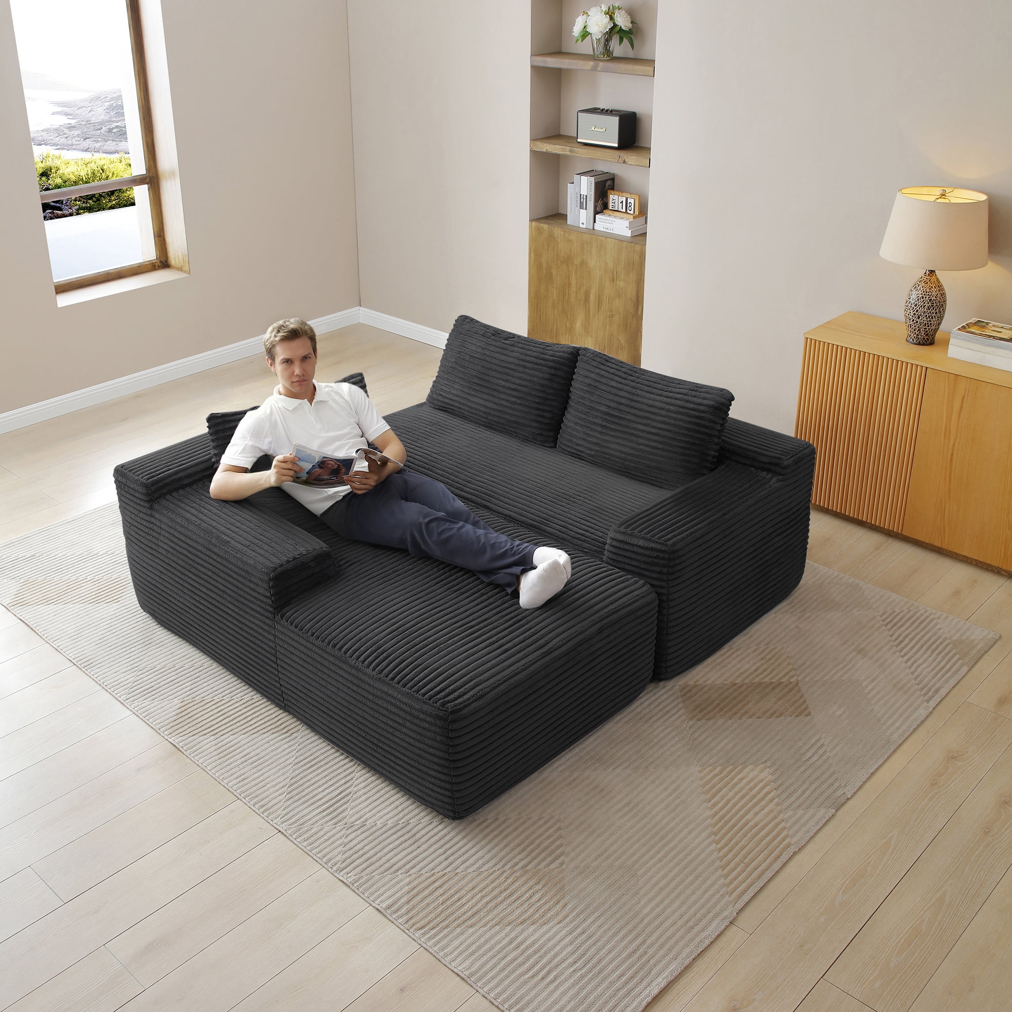 GARITIN 97 Inch Modular Sectional Sofa, Cloud Sectional Couch with Deep Seat, Modern Modular L-Shape Sofa with Chaise, Upholstered Couches for Living Room Bedroom, Black