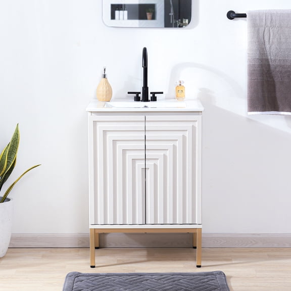 JONATHAN Y Rowan 24 in. W x 18 in. D x 33 in. H, 2-Shelf, Bath Vanity Cabinet ONLY, White, VAN1019D