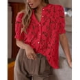thumbnail image 3 of Blusa PRETTYGARDEN de encaje para mujer, manga corta, color rojo, talla M, 3 of 6