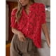 thumbnail image 3 of Blusa PRETTYGARDEN de encaje para mujer, manga corta, color rojo, talla XL, 3 of 6