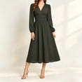 thumbnail image 4 of GUACER V Neck Midi Dresses for Women Long Sleeve Puff Sleeve Wrap Waist A-Line Polka Dot Elegant Dresses for Wedding Guest Fall, 4 of 6