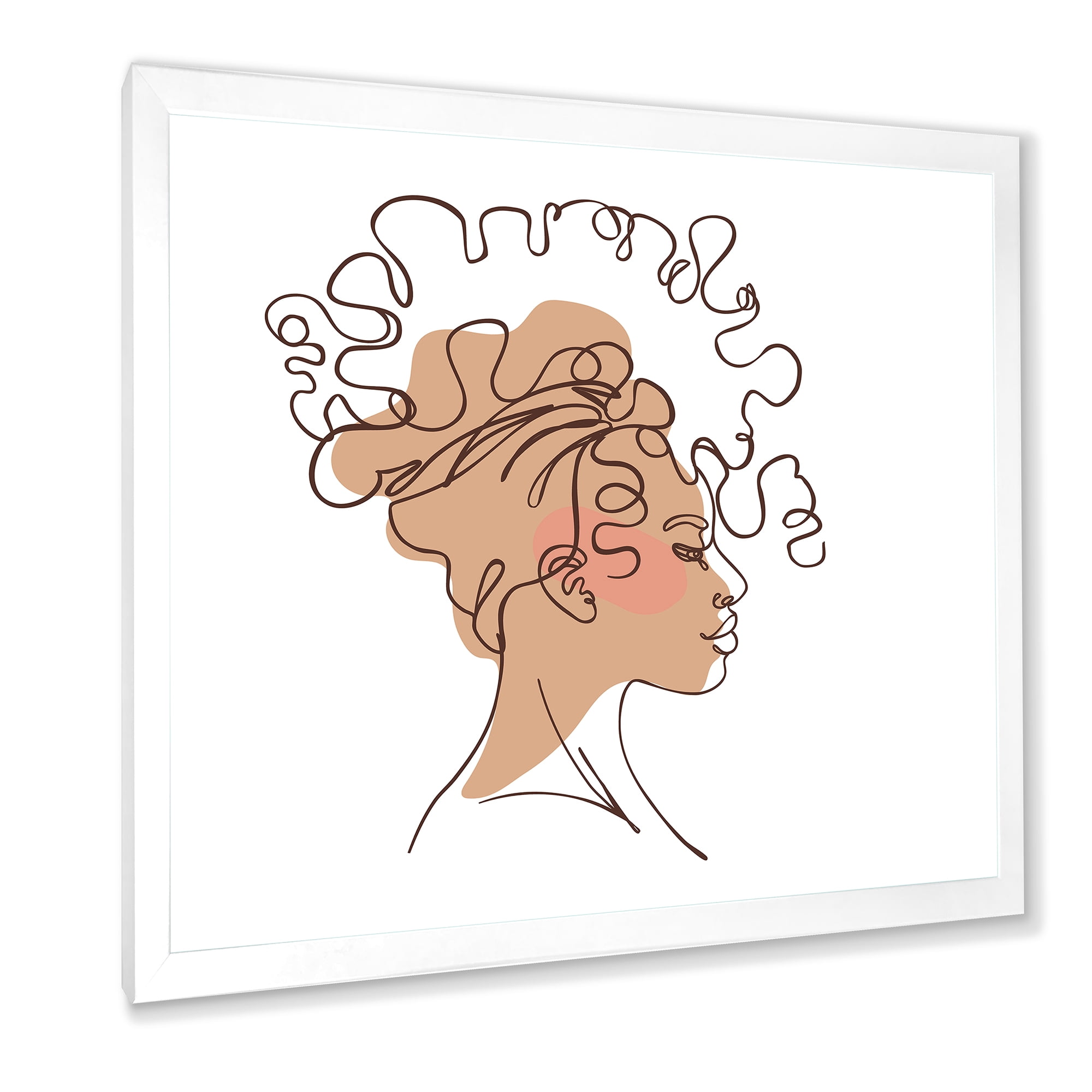 Designart 'One Line Portrait of Afro American Woman I' Modern Framed Art Print