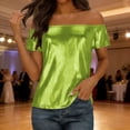 thumbnail image 2 of GUACER Womens Off Shoulder Blouses Fashion Sequin Ribbed Solid Loose Casual Short Sleeve Tops, 2 of 7