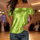 thumbnail image 1 of TaTaai Women's Stretch Knit Rib Top Off-Shoulder Design Short Sleeve Reflective Foil Detail Multi-Color Night Out Party T-Shirt Gift, 1 of 7
