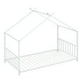 thumbnail image 4 of Kumix Twin Size House Floor Bed, Metal Floor Bed with Fence and Roof, House Bed for Teens, Playhouse Twin Bed Frame for Girls, Boys, White(Without Slats), 4 of 9