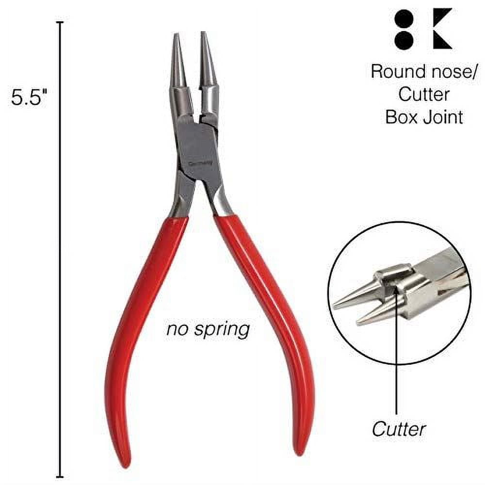 The Beadsmith Platinum Series German Combination Round Nose Pliers and Cutter (Rosary Pliers), 5.5 inches (140mm) with Polished Steel Head, red PVC Comfort Grip Handle, and no Spring