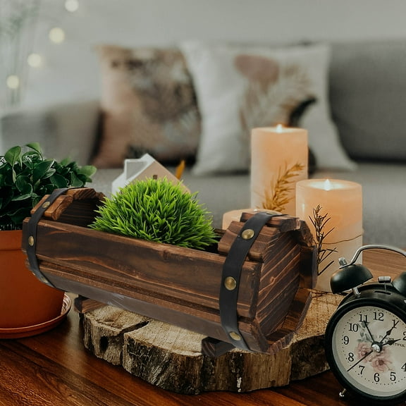 LEORX 1Pack Wooden Flower Pot Light Brown Round For Outdoor Garden 32X5In