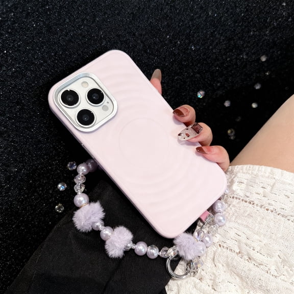 for iPhone 16 Pro Phone Case with Fashionable Chain Bracelet, Diamond Design Camera Lens Protection Case, Wrist Hand Strap Protective Bumper Slim Shockproof Cover for Women Girls, Lightpurple