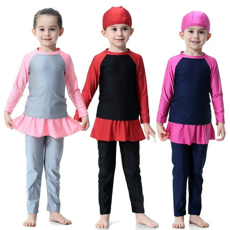 

YIFU Kids Girl Muslim Quick Dry Full Cover Cap Ruffle Top Pants Swimwear Swimsuit Set