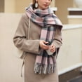 thumbnail image 4 of Prolriy Scarf for Women Autumn and Winter Colorful Plaid Shawl Thickening Warm Fringe Scarf Womens Scarf Pink, 4 of 8