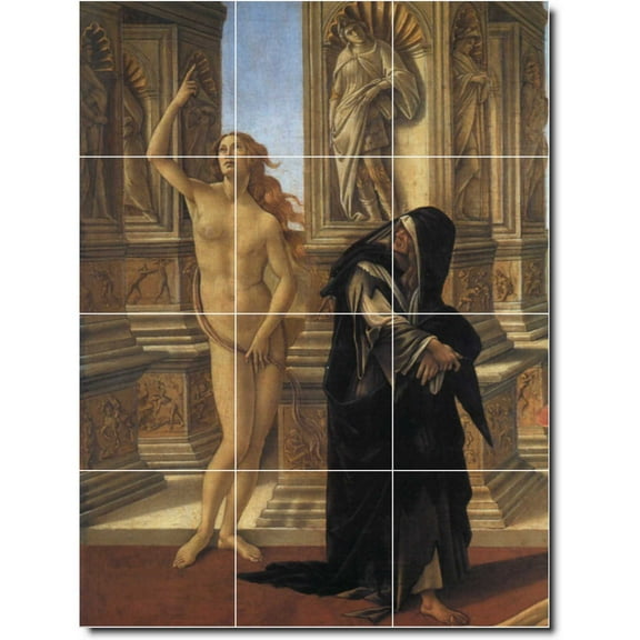 Ceramic Tile Mural-Sandro Botticelli Nudes Backsplash Tile Mural 13. 12.75" w x 17" h using (12) 4.25 x 4.25 ceramic tiles
