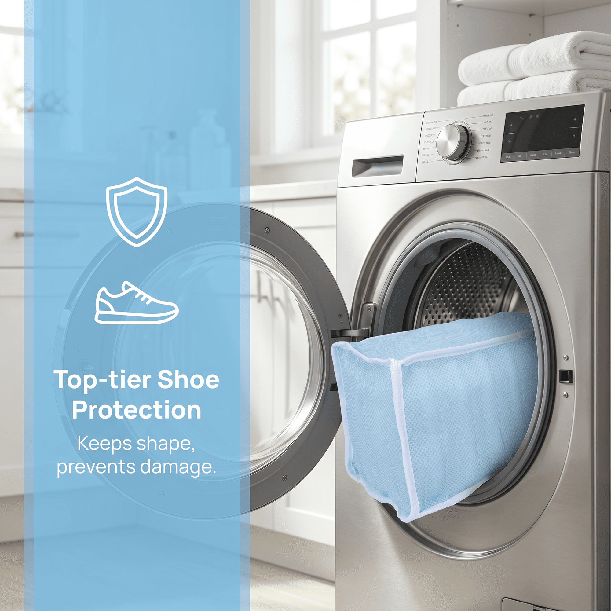 Unique Bargains Polyester Zippered Laundry Shoe Bag for Washing Machine Blue 13.4"x6.3"