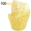 GOLF 100Pcs Cupcake Wrappers Artistic Bake Cake Paper Filigree Little Vine Lace Laser Cut Liner Baking Cup Wraps Muffin CaseTrays for Wedding Party Birthday Decoration (Gold Yellow)
