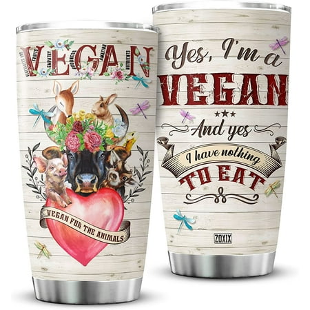 

Athenstics Vegan Coffee Tumbler With Lid 20oz Vegan For The Animals Cute Farm Animal Lover Coffee Mugs Stainless Steel Cow Pig Deer Rabbit Dragonfly Flower Vegetarian Gifts For Women