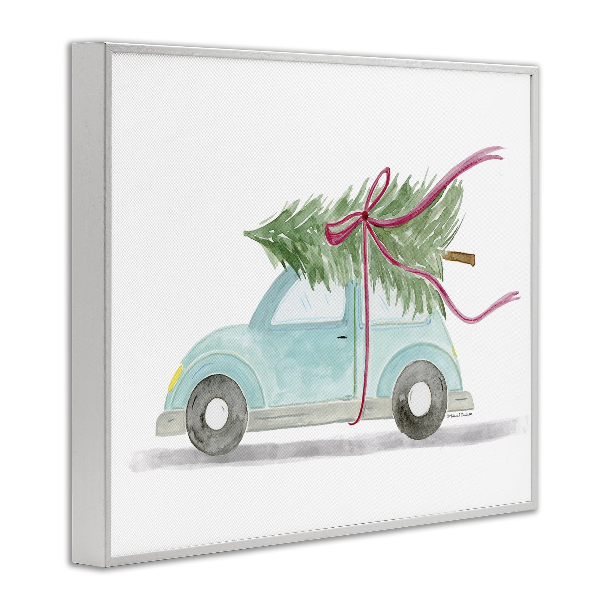 Stupell Industries Windblown Tree on Car Holiday Painting White Framed Art Prints Wall Art, 30 x 24
