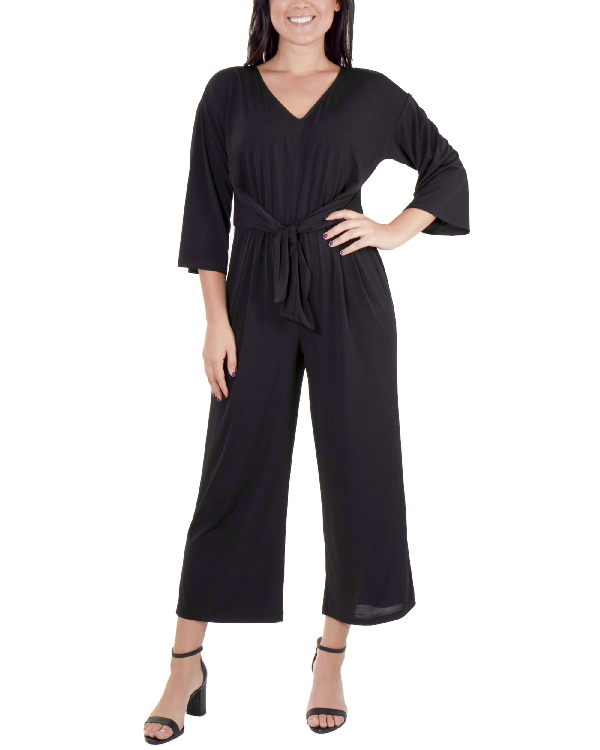NY Collection - Women's Petite 3/4 Sleeve Tie Front Jumpsuit - Walmart ...
