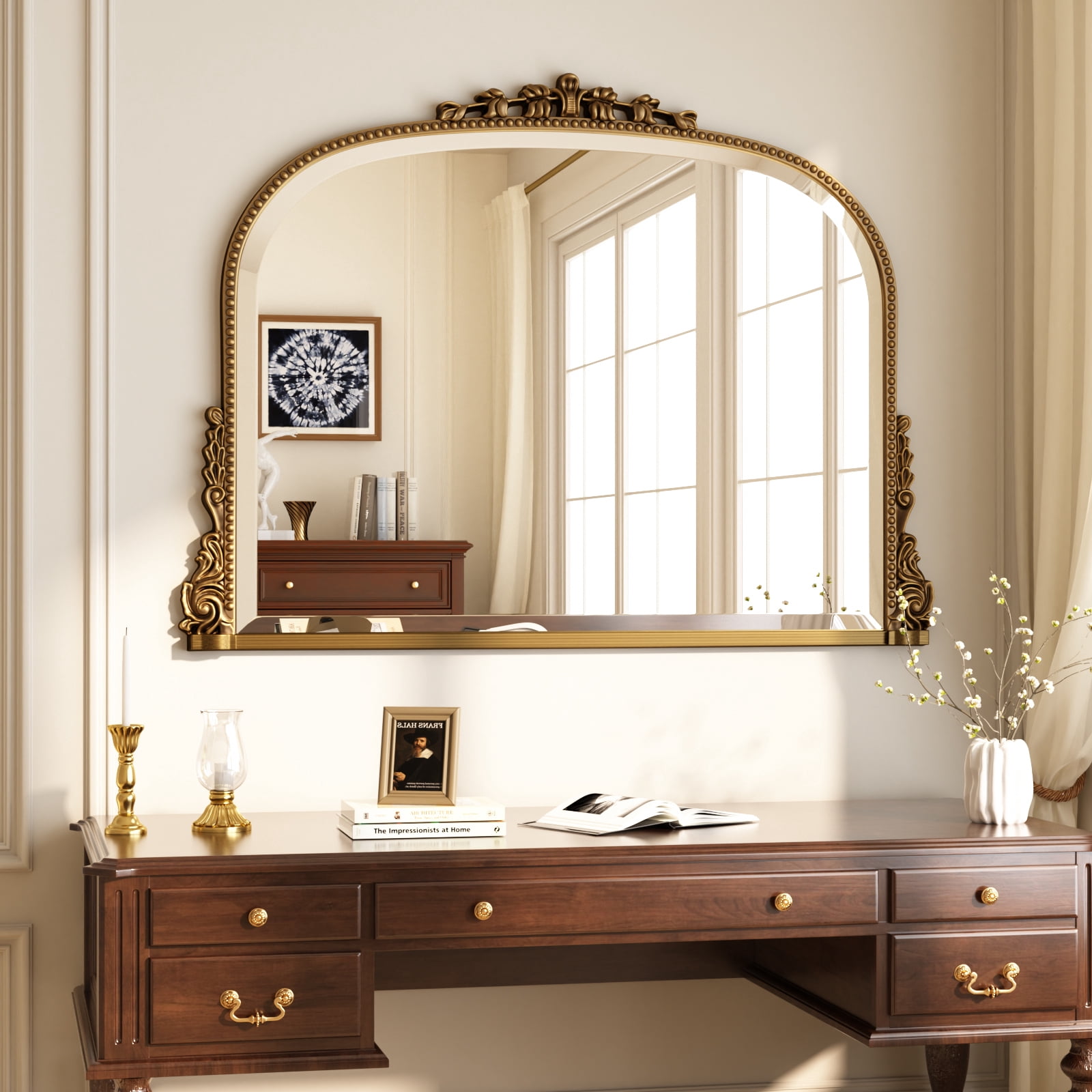 AUROMIR 36"x 27" Arched Vanity Mirror Decor Wall Mirror Vintage Mirror, Antique Gold