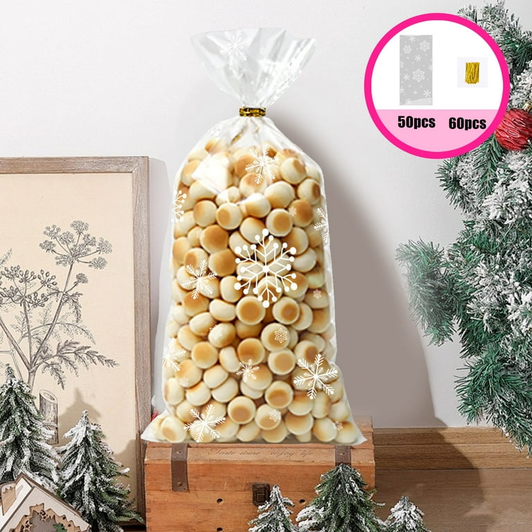 SIYTUAU Christmas Packaging Bag 50-Pack Candy Snack Bag Baking