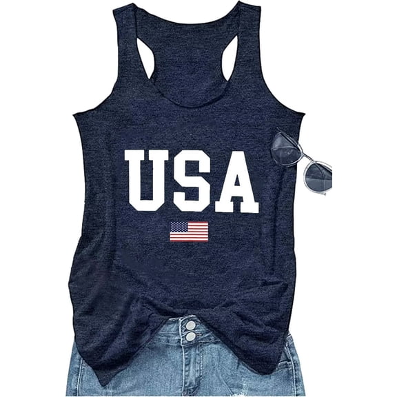 Scgirl Womens Sleeveless Crew Neck Tank Tops American Flag Shirts Summer Graphic Tee Tops