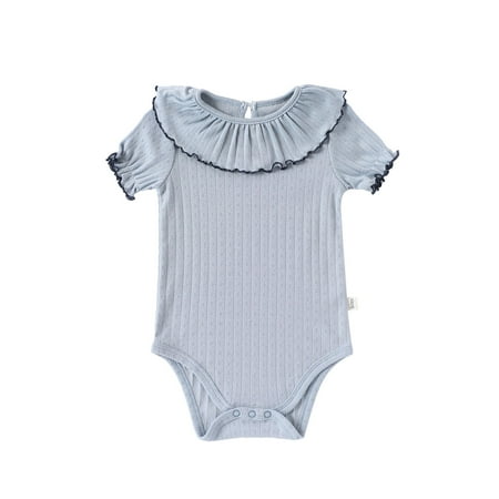 Landzoo One Baby Girls Bodysuits Lace Trim Short Sleeve Romper Casual Outfit Soft Stretchy Clothes For 0 18 Months Cozy Cute Boys And Girls Bodysuits 3-6 Months