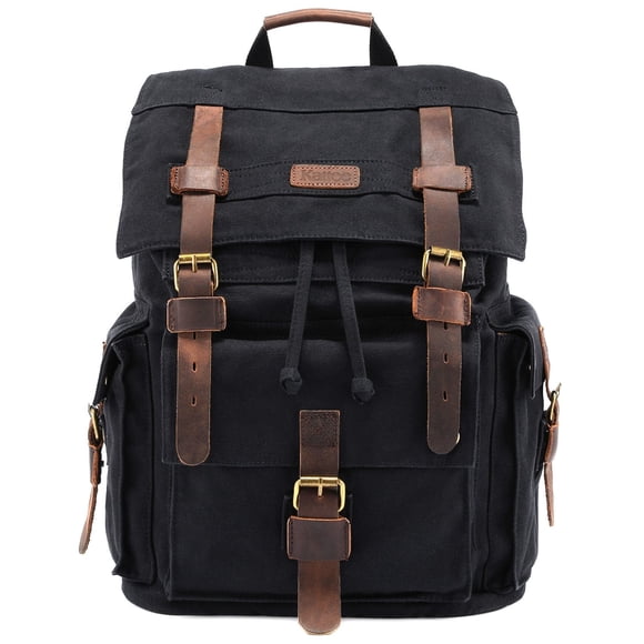 Kattee Sac à Dos en Toile de Cuir pour Hommes Grand Sac d'École Sac à Dos de Voyage Noir
