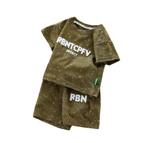 Summer Boys' New Letter Round Neck Short Sleeve Set Summer Men's Treasure Fashion Tie Dye Casual Two Piece Set