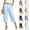 17# Light Blue, variant on Women's Cotton Linen Cropped Pants High Waist Pleated Casual Capris with Pockets Office Capri Pants White M