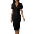 thumbnail image 2 of LOVZFMLL Robe OL à Manches Courtes pour Femme, Style Tempéré, pour le Travail, Noire, 2TG, 2 of 6