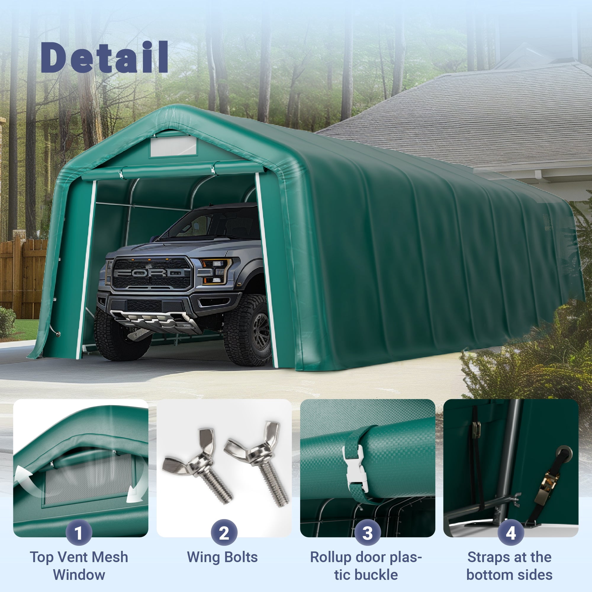Summit Living 11 x 28 x 8.4 FT Green All-Weather Outdoor Portable Storage Shed, Steel Peak Style Canopy Carport, Agricultural Storage Shelter Tent