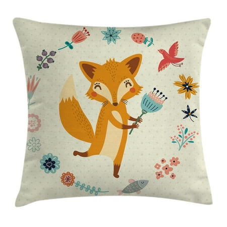 24 Coral Shell - Cartoon Throw Pillow Cushion Cover, Cute Animal with Floral Flowers Leaves Fish Detailed Frame, Decorative Square Accent Pillow Case, 24 X 24 Inches, Eggshell Coral Almond Green Peach, by Ambesonne
