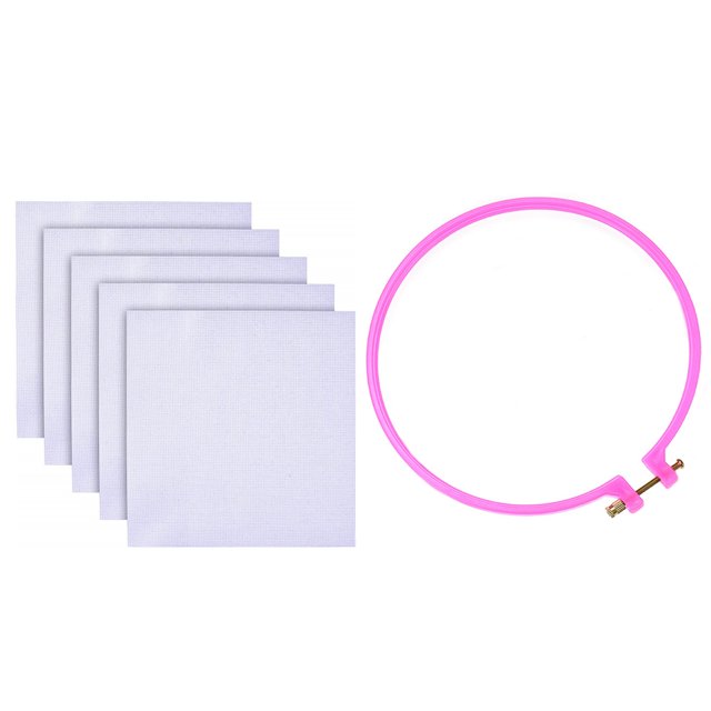 Coofit 5 Pcs Tissu d'Aiguille Bricolage Coton Tissu pour Point de Croix avec Cerceau de Broderie