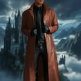 thumbnail image 2 of Daolelai Gothic Style Solid Color Cardigan Button Leather Long Trench Coat Halloween Robe, 2 of 7