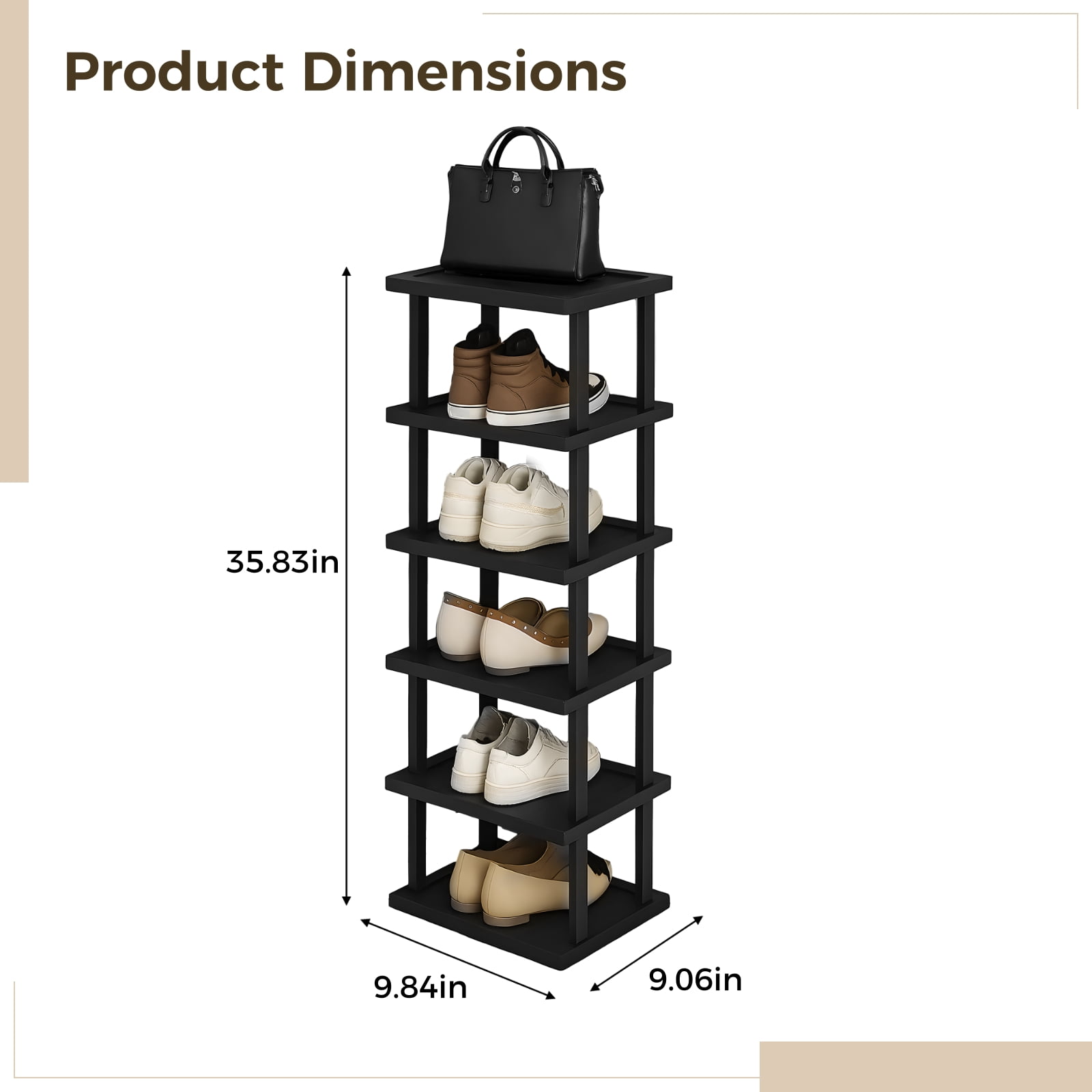 6-Layer Narrow Shoe Rack, Slim Vertical Bamboo Shoe Shelf, Space-Saving Design for Entryway, Fits Small Spaces, Sturdy, Adjustable Shelves, Ideal for Shoes, Bags