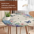 thumbnail image 4 of Watercolor Flowers Round Tablecloth, Fitted Table Cover with Elastic for 45"-54" Round Tables, Spring Floral Butterflies Botanical Beige Table Cloth Outdoor Dinning Party Waterproof Tablecloths, 4 of 7