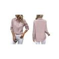 thumbnail image 3 of Button Down Shirts for Women Long Sleeve Blouse Shirts Casual Solid Office Work Tunic Top Pink XXL, 3 of 7