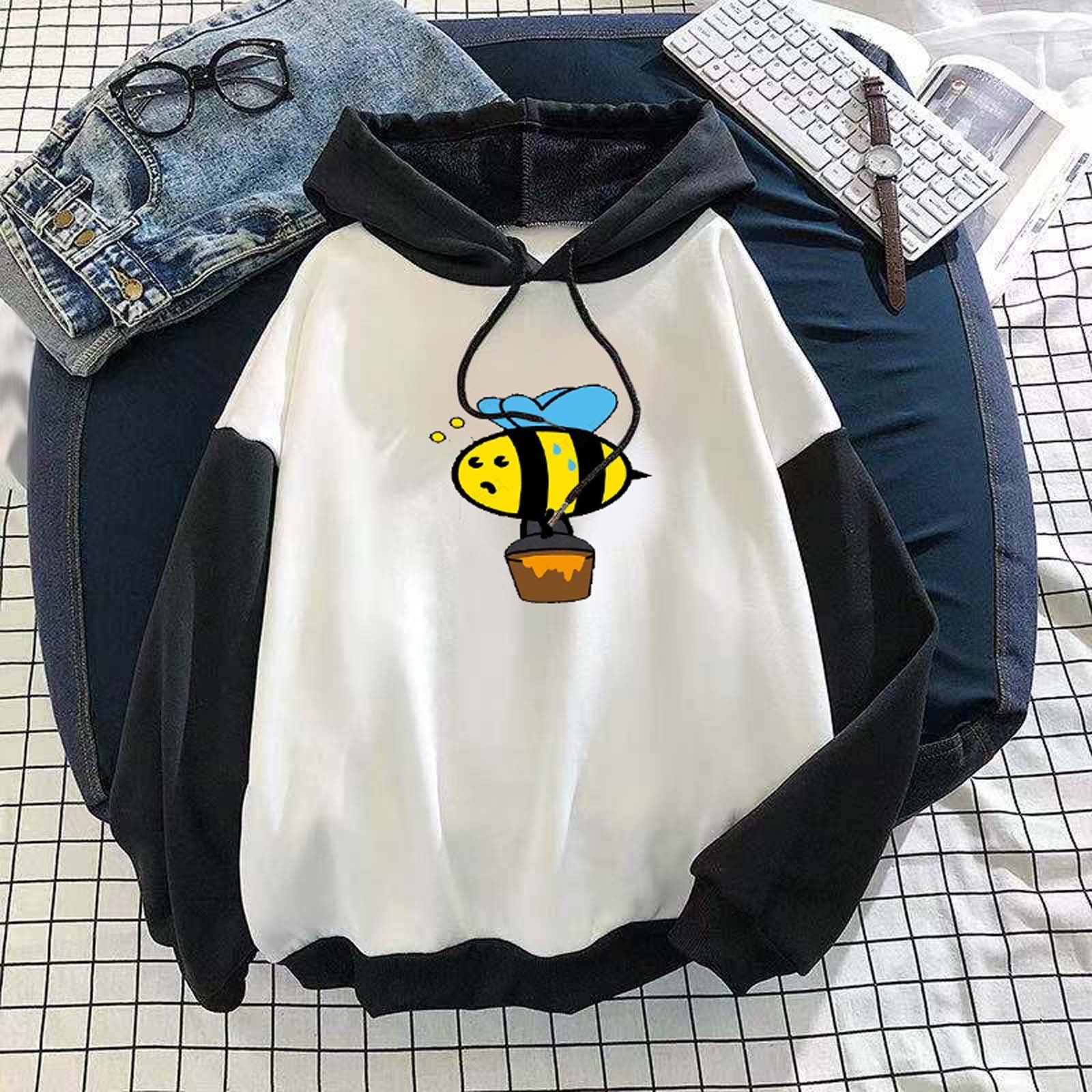 JSGEK Women's Long Sleeve Hooded Sweatshirt Yellow Bee Printed Patchwork  Drawstring Tops Casual Loose Hoodie - Walmart.com