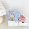 Neceser de viaje portátil | Estuche de terciopelo suave para cosméticos | Estuche de gran capacidad para pintalabios y maquillaje | Diseño bicolor azul | 15 x 8 x 11 cm