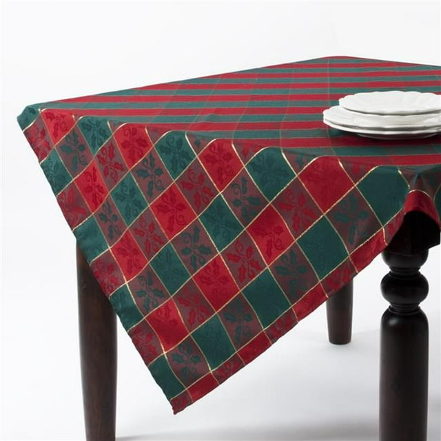 SARO 4837.RG70S 70 in. Square Plaid Design Square Tablecloth - Red & Green