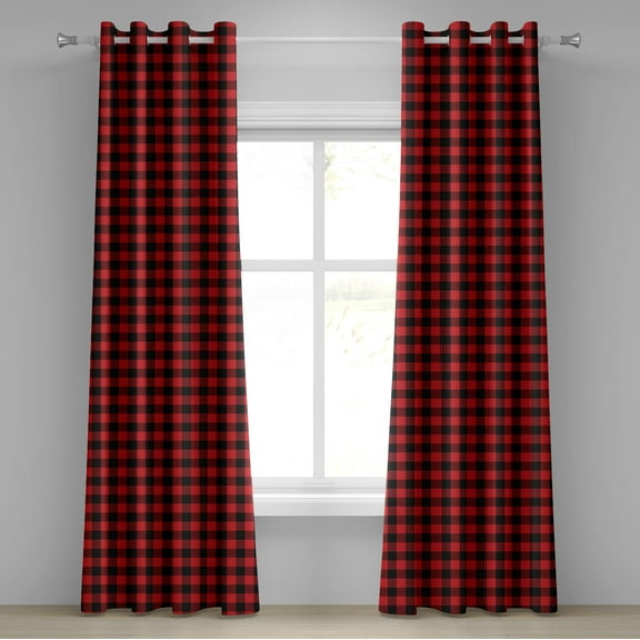 Ambesonne Plaid Grommet Curtain, Retro Lumberjack Buffalo, 50" x 84", Orange Black