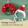 thumbnail image 2 of Cat Christmas Outfit 2pcs Set, Cat Santa Hat with Wreath Scarf, New Year Decoration Costume Suit for Small Dogs, Rabbits, Green, 2 of 5