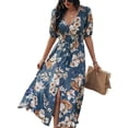 thumbnail image 1 of Uhndy Women Summer High Waist Floral Print Dress Casual Boho Sundress Short Sleeve Split Long Maxi Dresses, 1 of 6