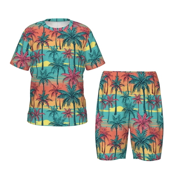 Balery Hawaii Palms Conjunto de Pijama Infantil de Manga Corta con Estampado – Ropa de Dormir de Algodón Suave-4X-Large