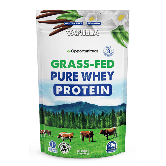 Opportuniteas - Grass Fed Whey Protein Powder Concentrate, Organic Vanilla, 1lb