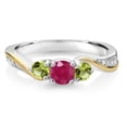 thumbnail image 3 of Gem Stone King 0.62 Cttw Red Ruby Green Peridot and White Lab Grown Diamond 3 Stone Engagement Ring for Women | 925 Sterling Silver and 10K Yellow Gold | Available in Size 5, 6, 7, 8, 9 | Size 9, 3 of 6