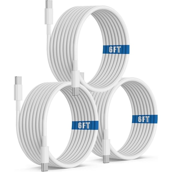 USB C to USB C Charging Cable 6ft 60W 3Pack, Type C to Type C Fast Charger Cord Compatible for iPhone 15/15 Pro/15 Pro Max/15 Plus,iPad Pro, Air5, MacBook Air Case