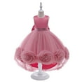 thumbnail image 2 of CPNG Girls' Sleeveless Satin & Tulle Flower Girl Dress – Sequin Waistband, 3D Ruffle Flower Accents & High-Low Tutu Skirt for Weddings, Birthday Parties, 2 of 9