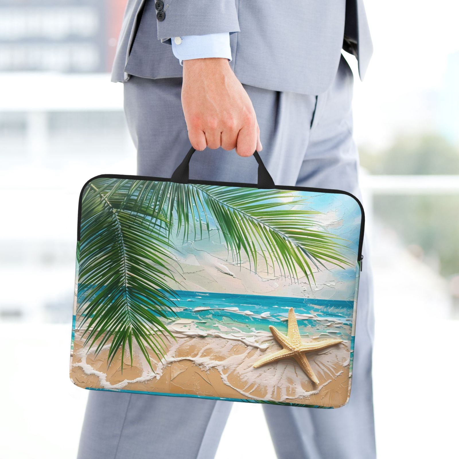 Laptop Sleeve Bag For Women Men 14inch Waterproof Durable Protective Computer Carrying Cover Handle Laptop Case Bag Beach Palm Leaf Starfish (4) (1)