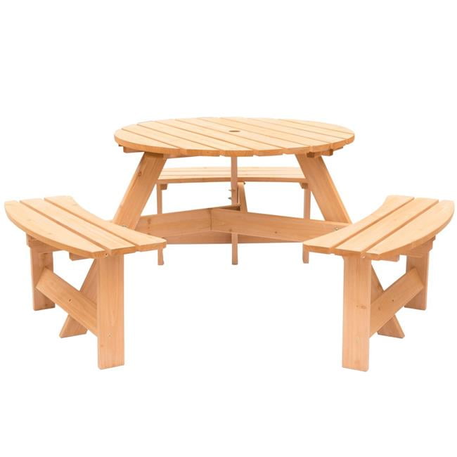 Wooden Outdoor Round Picnic Table, Lifetime Round Picnic Table And Benches 44 Inch Top Almond