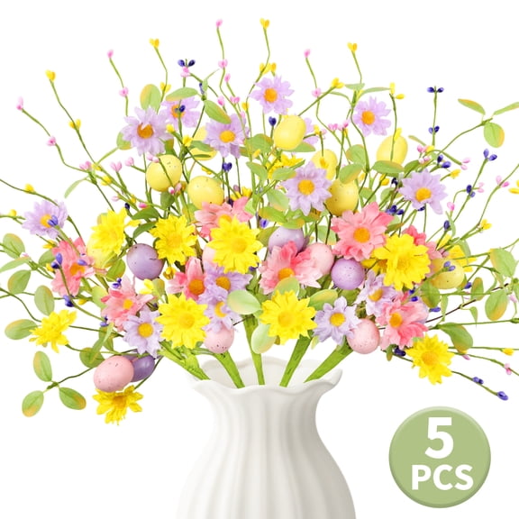 Easter Floral Stems Egg Picks And Sprays Spring Floral Picks Centerpieces for Table Decoration Easter Vase Filler Arrangement Indoors 5Pcs Design 1