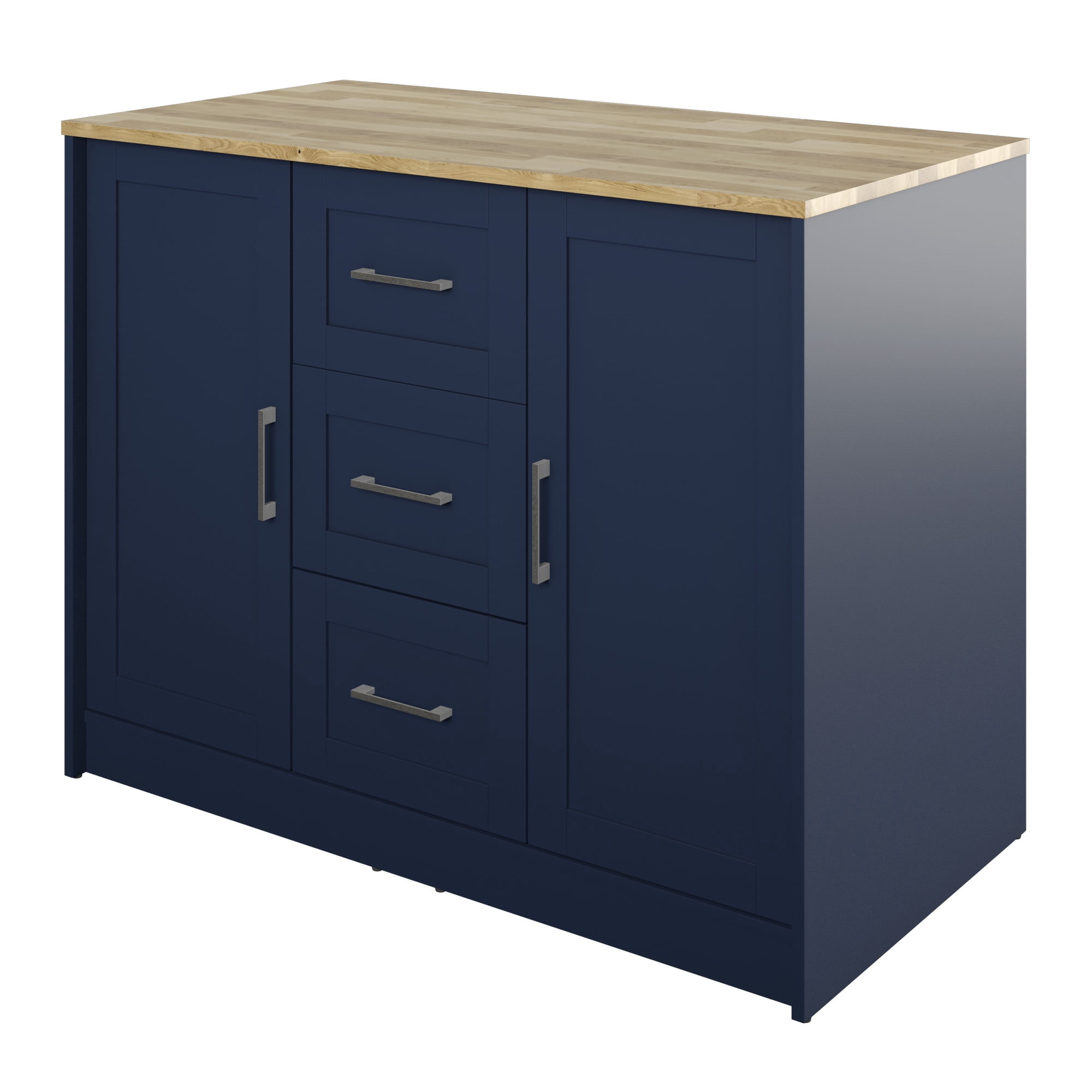 Twin Star Home 46" Traditional Kitchen Island with Butcher Block Top, Insignia Blue